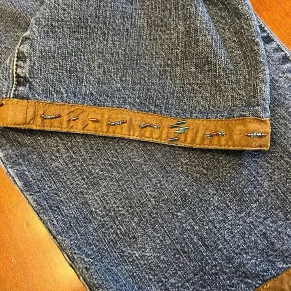 Vintage So Blue Sigrid Olsen Cropped Jeans Leather Beaded Ankle Detail 14
